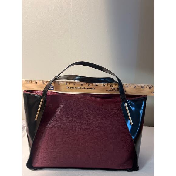 Poverty Flats Structured Tote burgundy & black purse - Picture 9 of 14